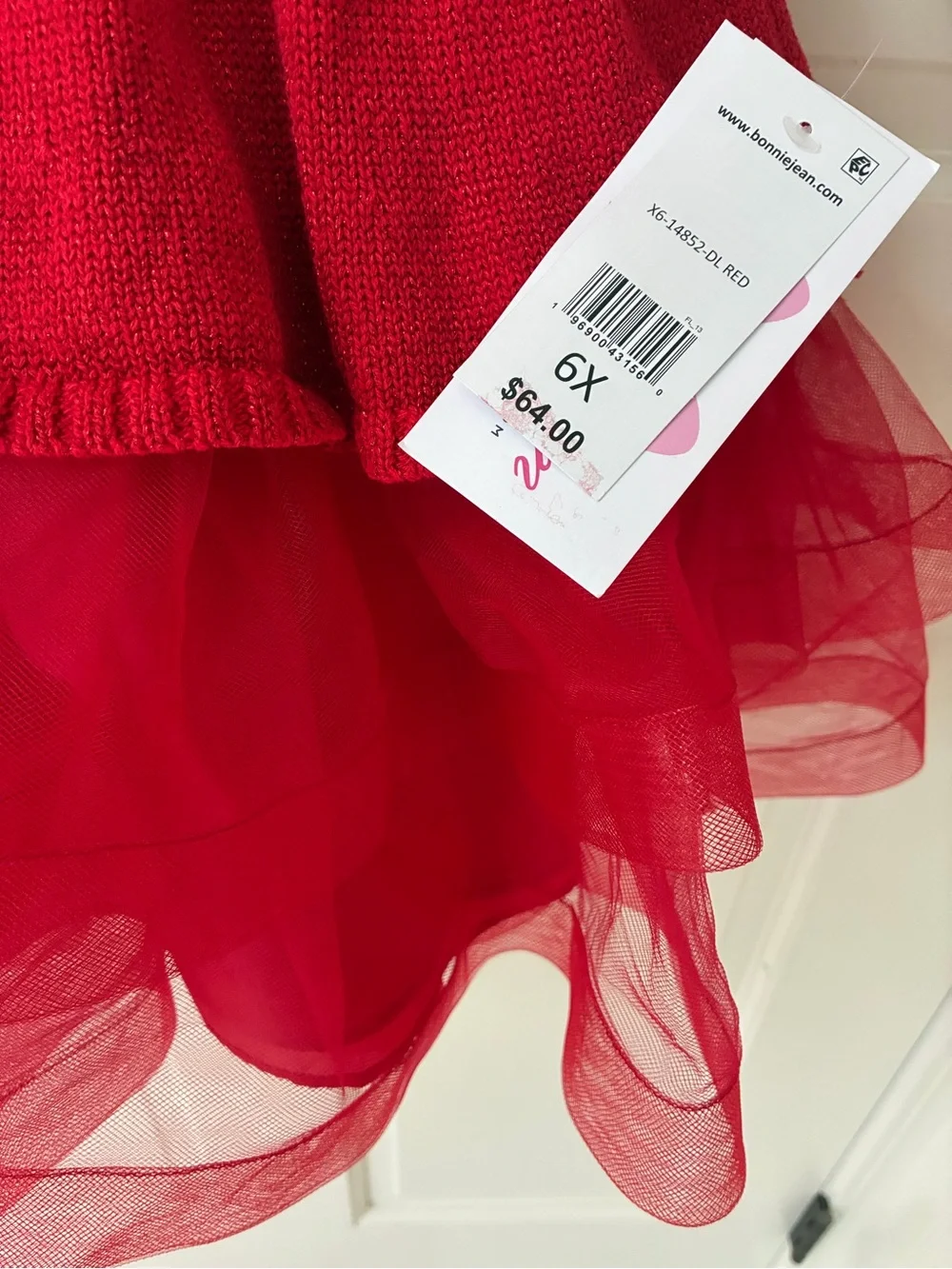 Bonnie Jean Red Knit Peplum Party Dress with Tulle Skirt 6X NWT